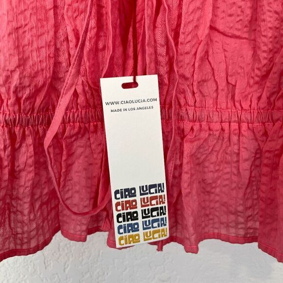 Ciao Lucia Cinetta Melon Pink Smocked Tie Bust Crop Top Women's Size XL NWT - Picture 6 of 6